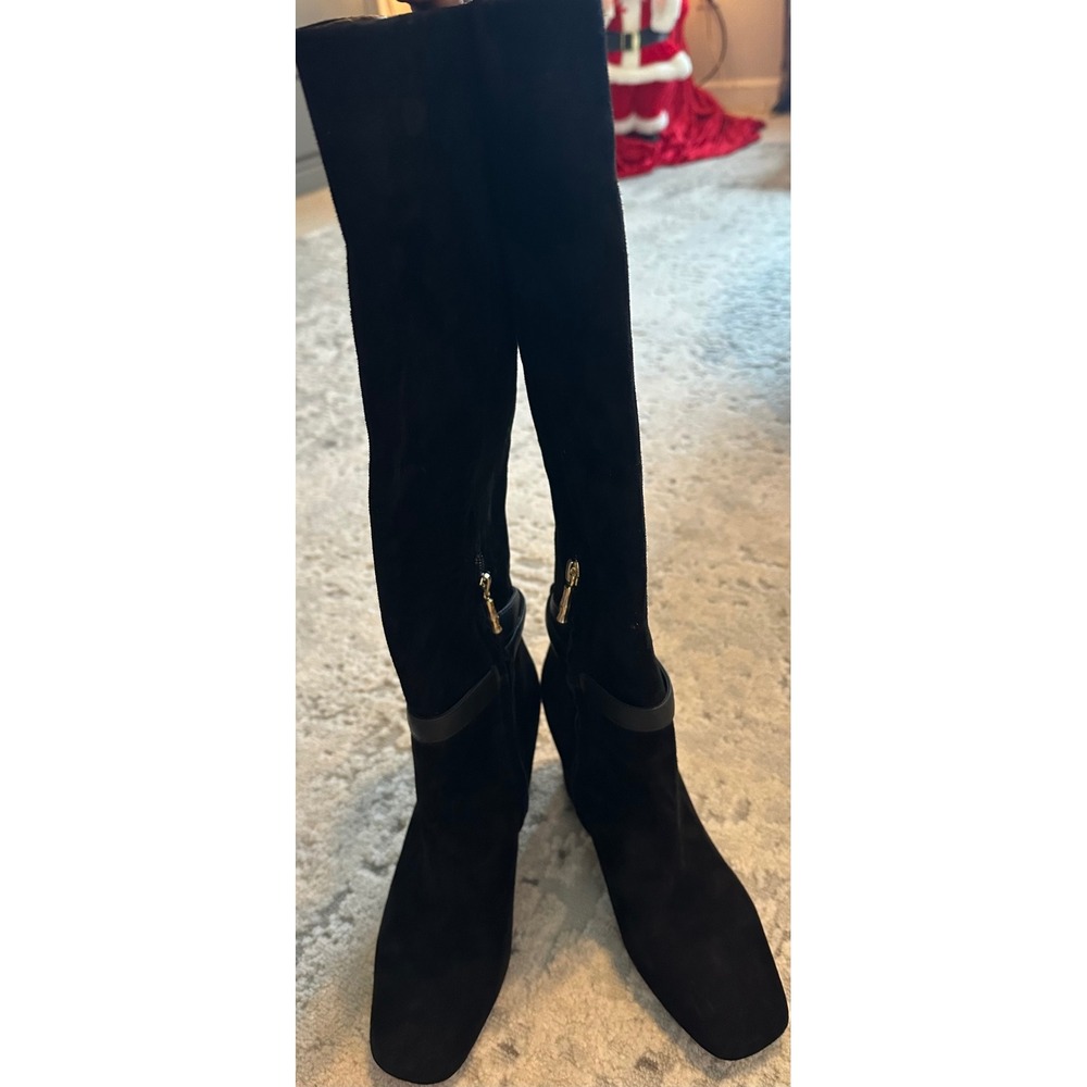 J.McLaughlin Gaia Suede Tall Boots Black Block Heel Side Zip‎ Buckle Detail 6 - Picture 6 of 10